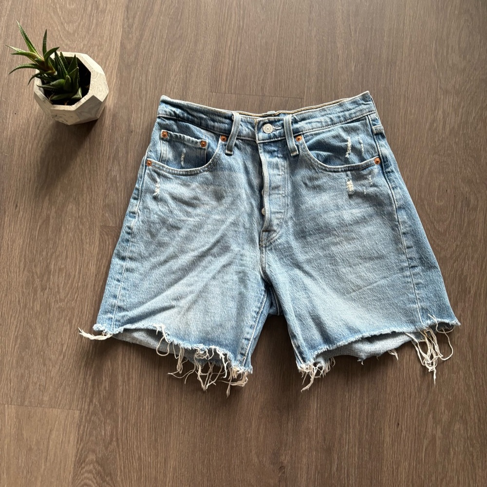 Levi’s Light Blue “501 Long” Denim Women's Shorts